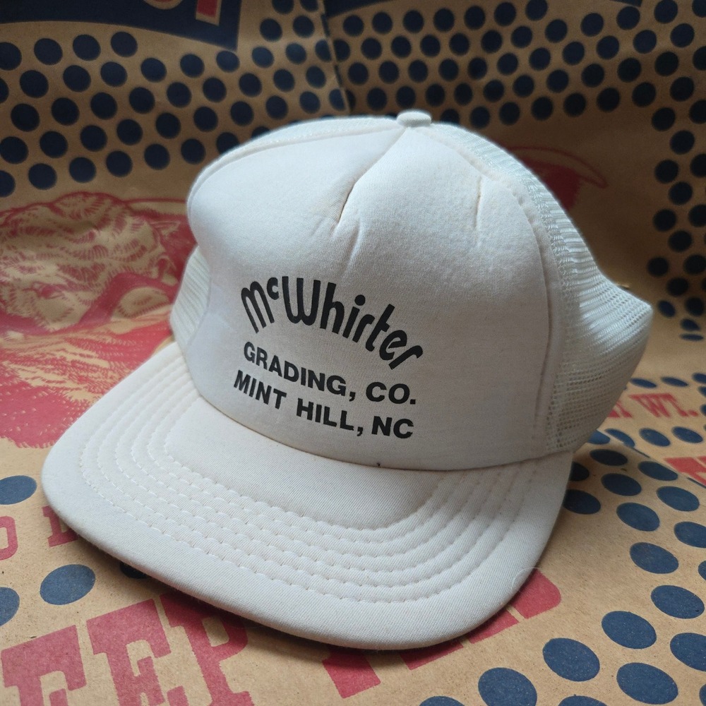 VTG McWhirter Grading Co Trucker Hat Concrete Cream Mesh Snapback Workwear NC